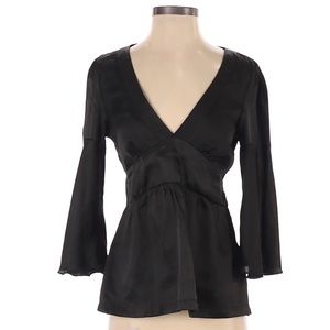 Black V-neck Satin Blouse